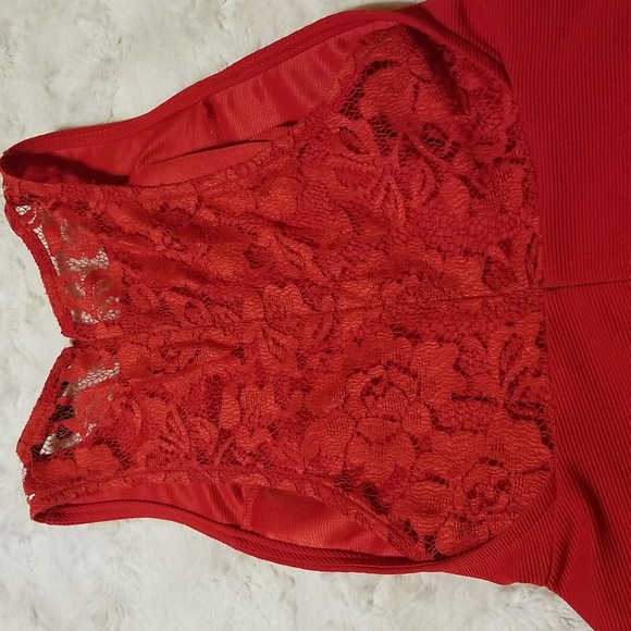 Forever 21 Womens Red Lace Sleeveless Dress Size Small Flare - Picture 7 of 9